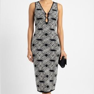 House of Harlow 1960 Black & White Geometric Print Midi Dress
